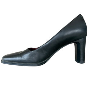 Passofino Vintage Black Leather Square Toe Pumps Size 8.5